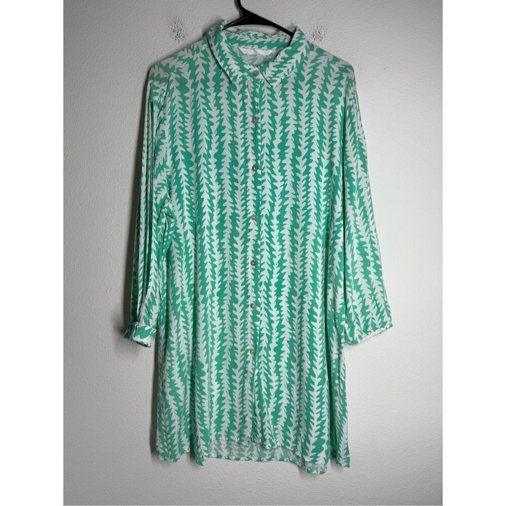 Rare Dript Green Geometric Pattern Shirt Dress Button Up See Description Sz L